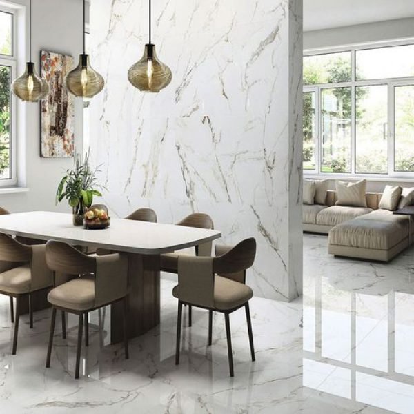 Calacatta Gold Marble Effect Polished Porcelain Wall   Floor Tile   1200mm x 600mm 